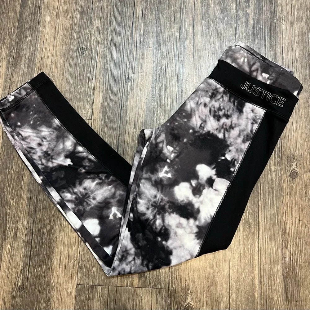 Justice Tie Dye Marble Black and White Stretch Leggings Mid Waist Girls 12